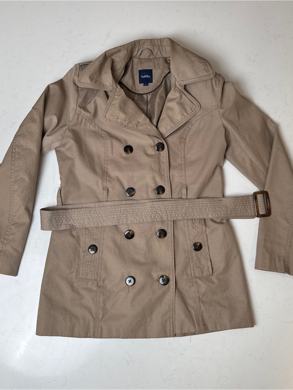 Reitmans Khaki Double-Breasted Trench Coat with Belt